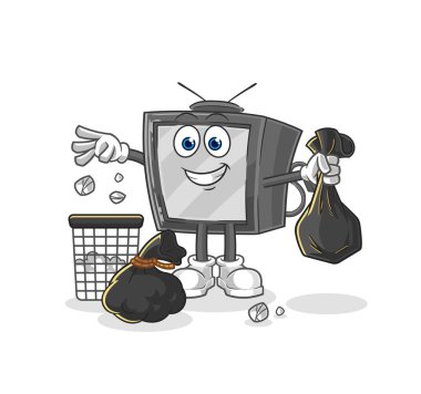 Eski televizyon. Çöp maskotu. çizgi film vektosu
