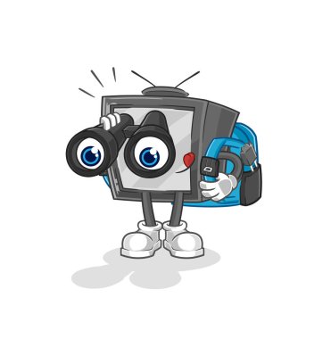 Dürbünlü eski televizyon karakteri. karikatür maskotu vektosu