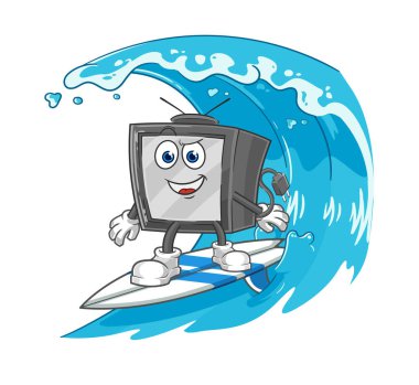 Eski TV sörfçüsü. karikatür maskotu vektosu