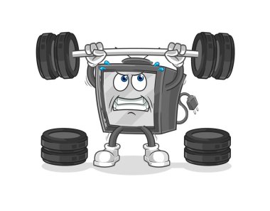 Halter kaldıran eski televizyon karakteri. karikatür maskotu vektosu