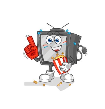 Patlamış mısır resimli eski TV hayranı. karakter vektosu