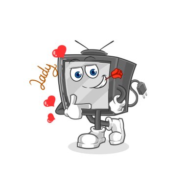 Eski televizyon flörtü illüstrasyonu. karakter vektosu