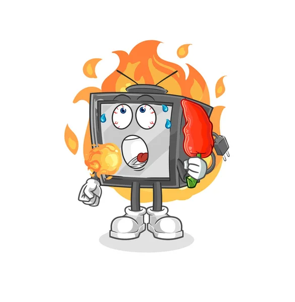 Old Eat Hot Chilie Mascot Cartoon Vecto — Stock Vector