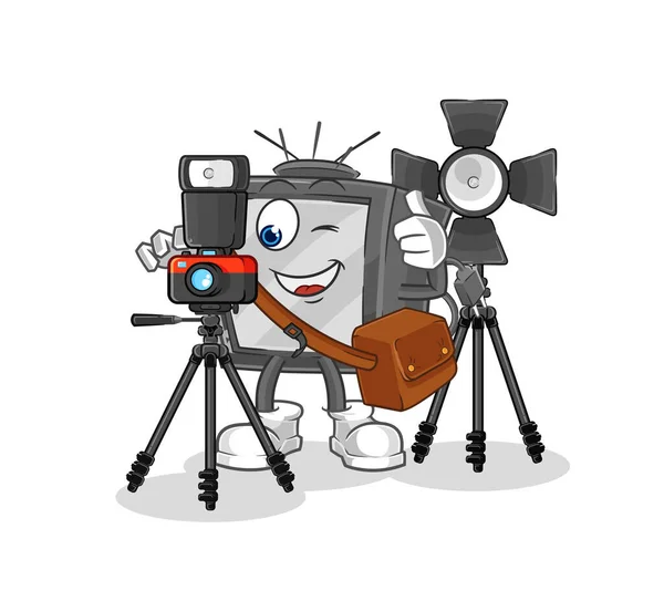 Viejo Personaje Del Fotógrafo Televisión Mascota Dibujos Animados Vecto — Vector de stock