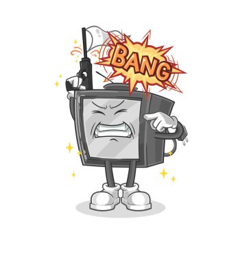 Eski televizyon uyarı ateşi maskotu. çizgi film vektosu