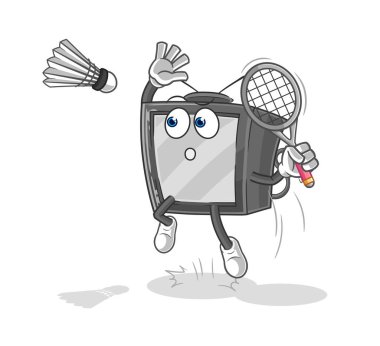 Badminton çizgi filmindeki eski televizyon ezmesi. karikatür maskotu vektosu