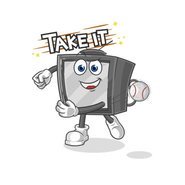 Beyzbol vektörünü fırlatan eski televizyon. karikatür