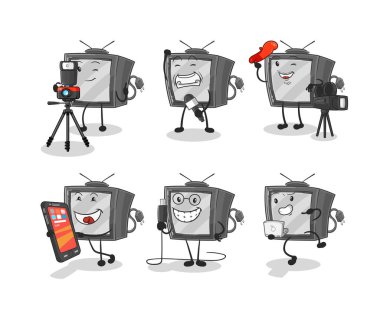 Eski TV teknolojisi grubu karakteri. karikatür maskotu vektosu