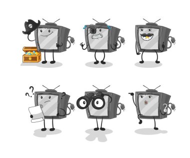 Eski TV korsan grubu karakteri. karikatür maskotu vektosu