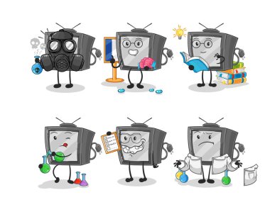 Eski TV bilim adamı grup karakteri. karikatür maskotu vektosu