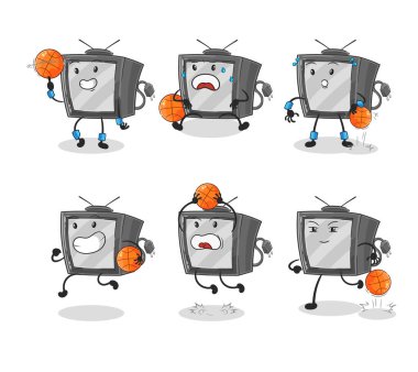 Eski TV basketbol oyuncusu grup karakteri. maskot vektosu