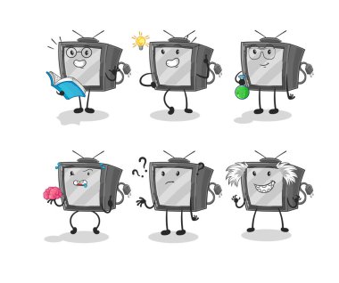 Eski televizyon düşünce grubu karakteri. karikatür maskotu vektosu