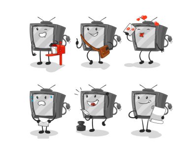 Eski televizyon postacısının karakteri. karikatür maskotu vektosu