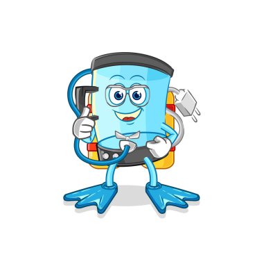 Karıştırıcı dalgıcı çizgi filmi. karikatür maskotu vektosu