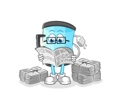 Blender gazete karikatürü okuyor. karakter vektosu