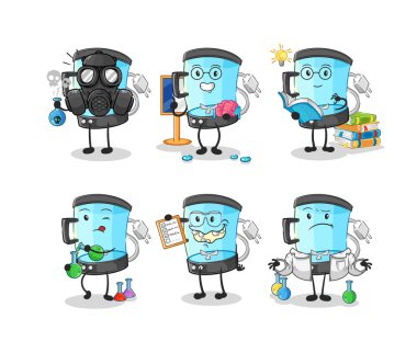 Blender bilim adamı grup karakteri. karikatür maskotu vektosu