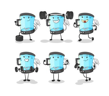 Blender egzersiz seti karakteri. karikatür maskotu vektosu