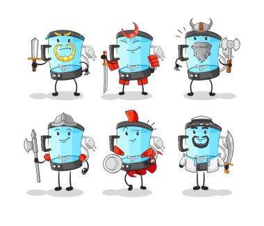 Savaşçı blender grubu karakteri. karikatür maskotu vektosu