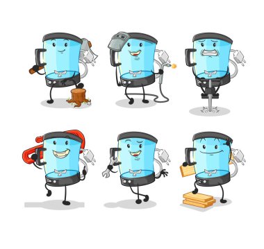 Blender işçisi karakteri ayarlamış. karikatür maskotu vektosu