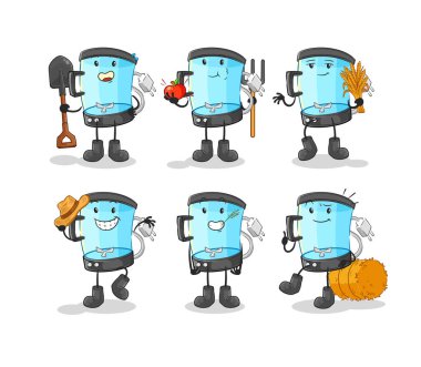 Karıştırıcı çiftçi grup karakteri. karikatür maskotu vektosu