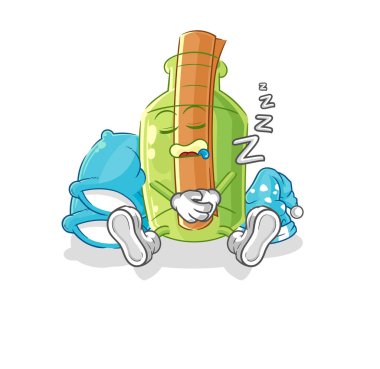 Şişedeki uyuyan karakterdeki mesaj. karikatür maskotu vektosu