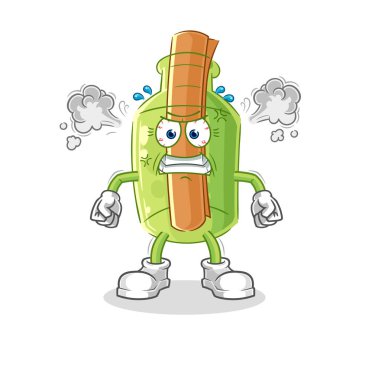 Şişedeki mesaj çok kızgın bir maskot. çizgi film vektosu