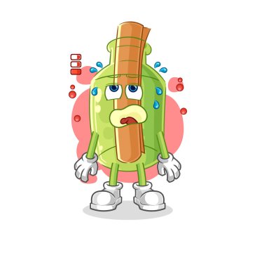 Düşük bataryalı bir maskottaki mesaj. çizgi film vektosu