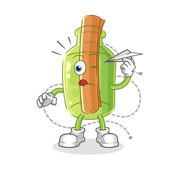 Buket maskotlu bir şişedeki mesaj. çizgi film vektosu