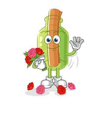 Şişedeki mesaj kelebek resimlerini yakalıyor. karakter vektosu