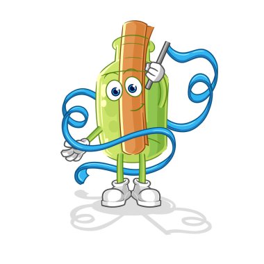 Badminton oynayan şişedeki mesaj. karakter vektosu