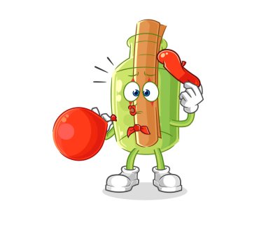 Şişedeki mesaj Pinokyo karakteri gibi yatıyor. karikatür maskotu vektosu