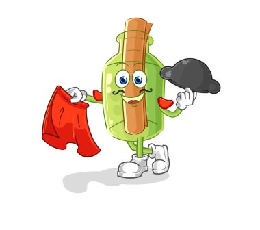 Bir şişe içindeki mesaj şövalyelerin kılıçla saldırmasıdır. karikatür maskotu vektosu