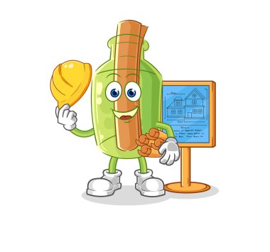 Bir şişe televizyon muhabiri çizgi filmindeki mesaj. karikatür maskotu vektosu