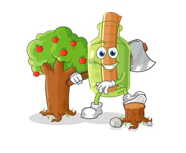 Kanatlı ve sopalı bir şişe perisindeki mesaj. karikatür maskotu vektosu