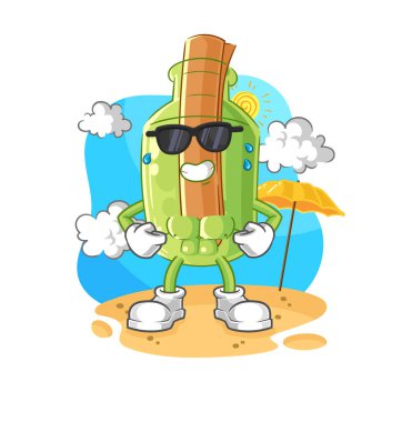 Şişedeki mesaj teslim bayrağı maskotuydu. çizgi film vektosu