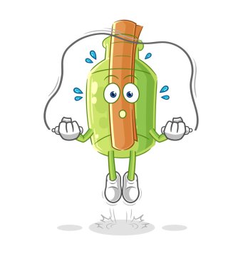 Kutudaki şişe şakası eldivenindeki mesaj. çizgi film maskotu