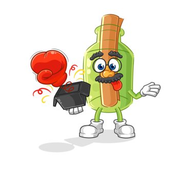 Video oyunu oynayan şişedeki mesaj. karikatür