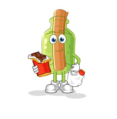 İçinde havai fişek maskotu olan şişedeki mesaj. çizgi film vektosu