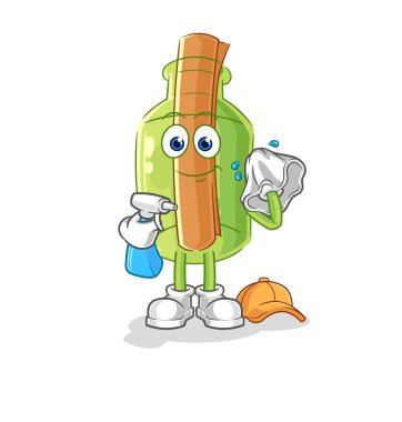 Şişedeki mesaj çikolata maskotu yiyor. çizgi film vektosu