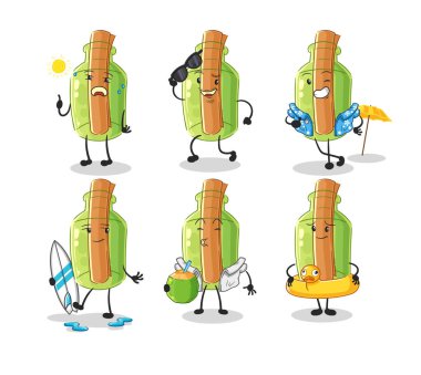 Bir şişe mesleğindeki mesaj karakterini belirler. karikatür maskotu vektosu