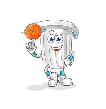 Romalı sütun basket topu maskotunu oynuyor. çizgi film vektosu