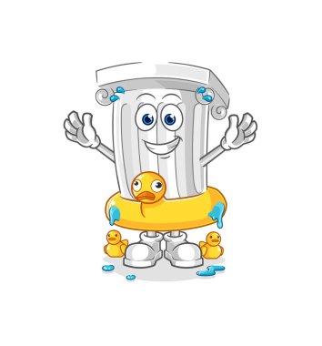 Ördek şamandıralı Roma sütunu. karikatür maskotu vektosu