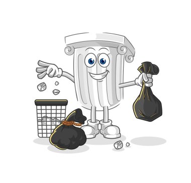 Roma sütunu çöp maskotu. çizgi film vektosu