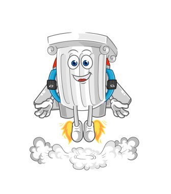 Sırt roket maskotlu Roma sütunu. çizgi film vektosu