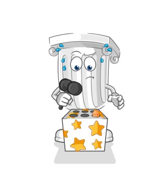 Romalı sütun, köstebek maskotuna vuruyor. çizgi film vektosu