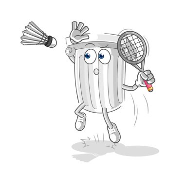 Romalı sütun badminton çizgi filminde ezer. karikatür maskotu vektosu