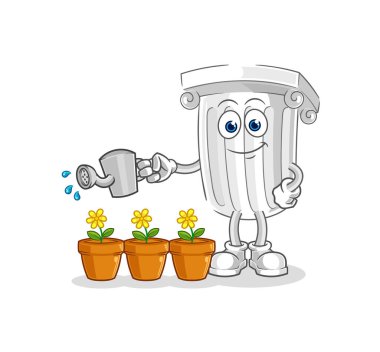 Roma sütunu çiçek maskotunu suluyor. çizgi film vektosu