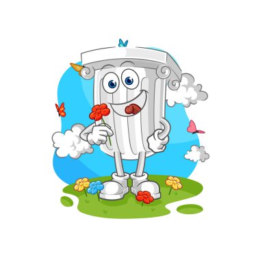 Roma sütunu baharda çiçek toplar. karakter vektosu