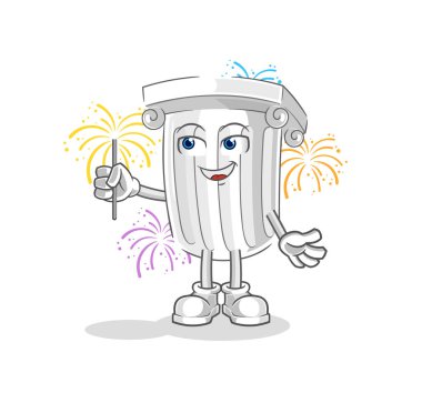 Havai fişek maskotu olan Romalı sütun. çizgi film vektosu