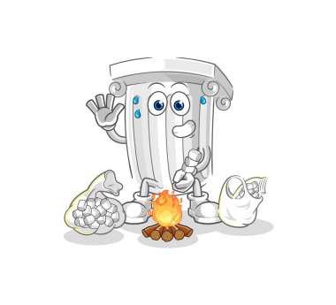 Roma sütunu marşmelov kızartıyor. karikatür maskotu vektosu